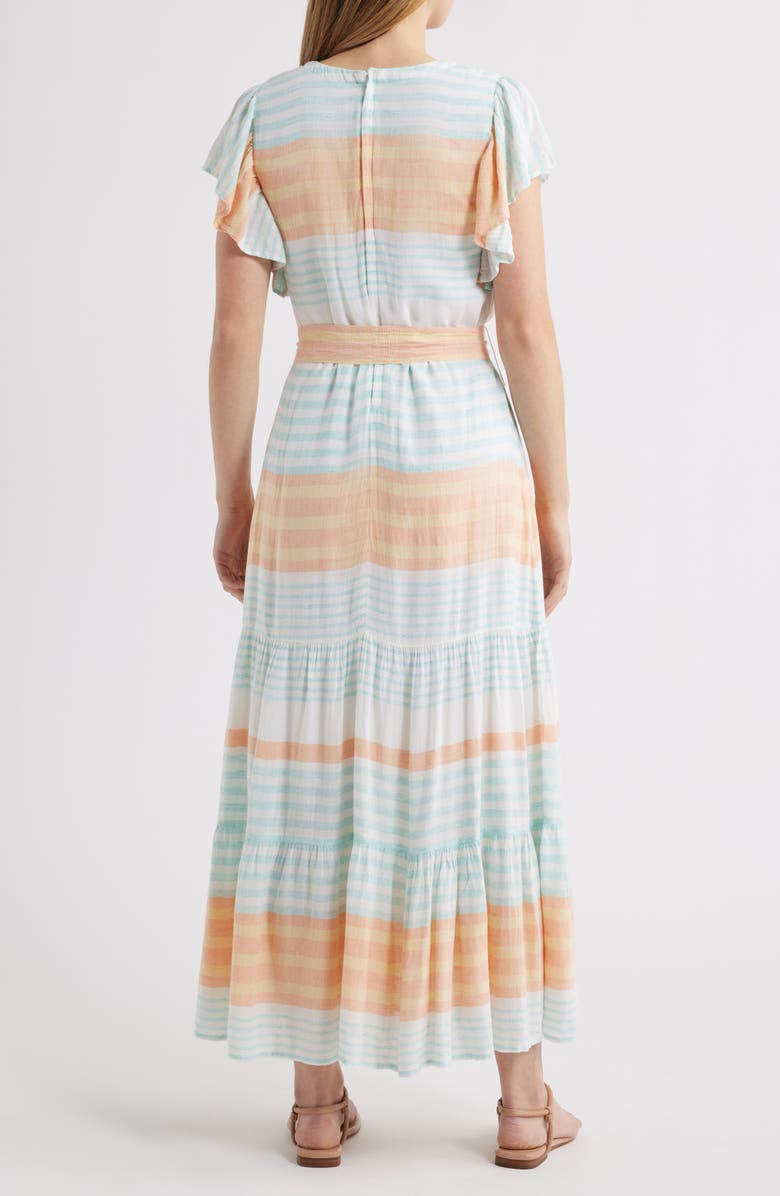 Hatley Hailey Echo Stripe Linen Blend Midi Dress, Alternate, color, Peach Echo