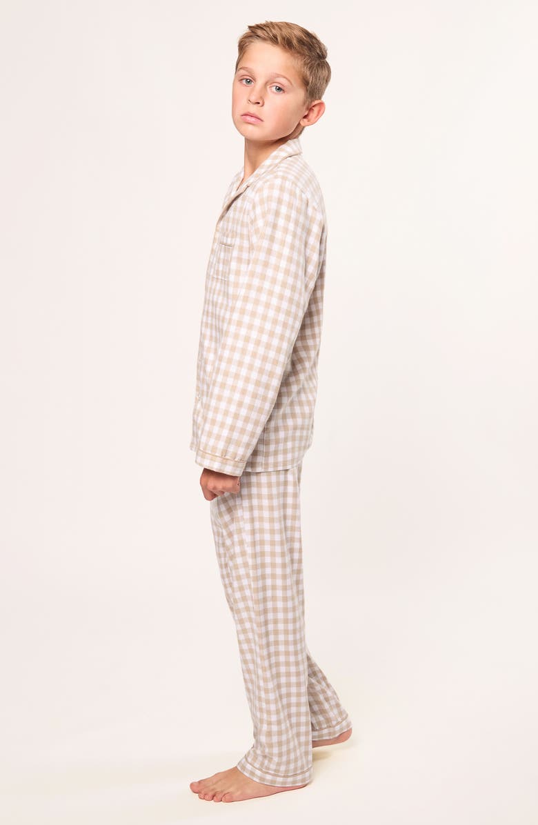 Petite Plume Kids' Gingham Two-Piece Pajamas, Alternate, color, Beige