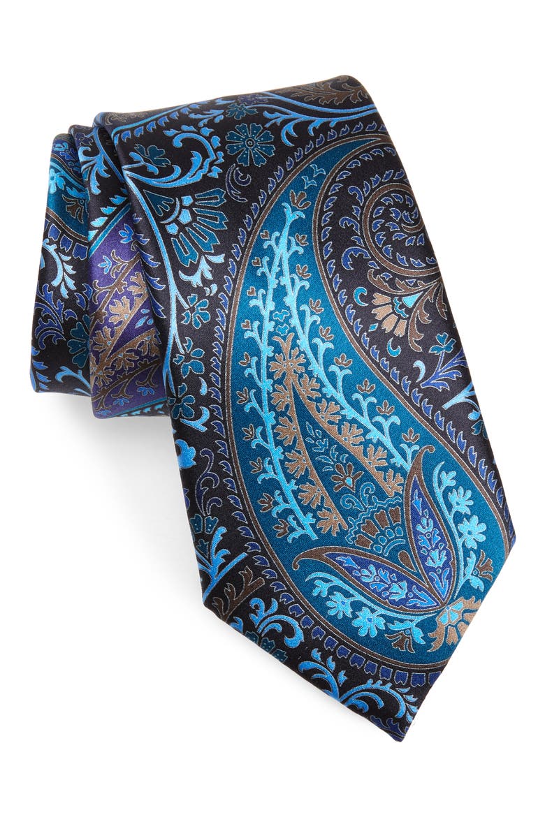 Paisley Silk Tie, Main, color, NAVY