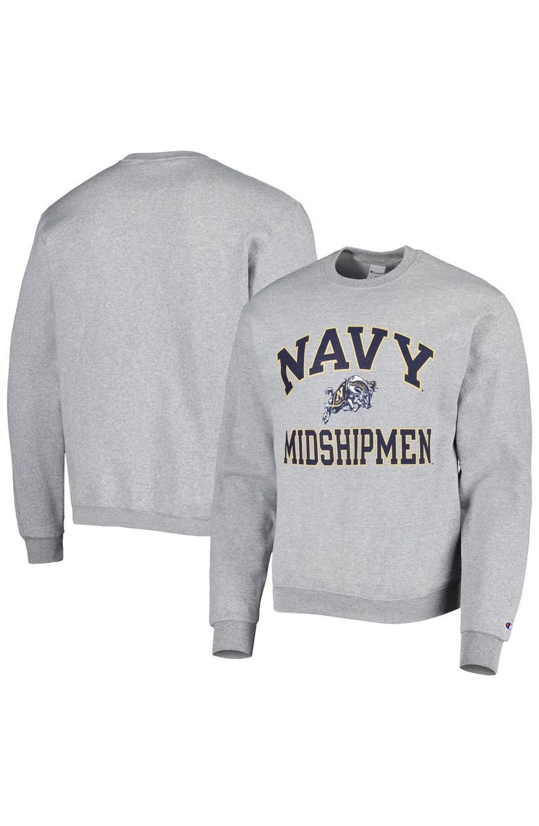 Champion Men's Champion Heather Gray Navy Midshipmen High Motor Pullover Sweatshirt, Main, color, Heather Gray