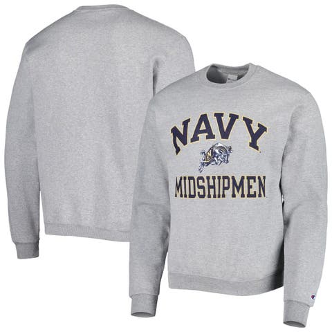 Men's Champion Heather Gray Navy Midshipmen High Motor Pullover Sweatshirt