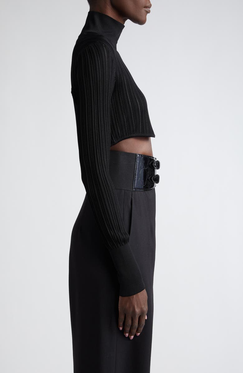 Alaïa Shiny Crinoline Crop Cardigan, Alternate, color,