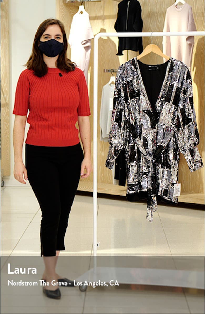 Graphic Sequin Long Sleeve Wrap Minidress, sales video thumbnail