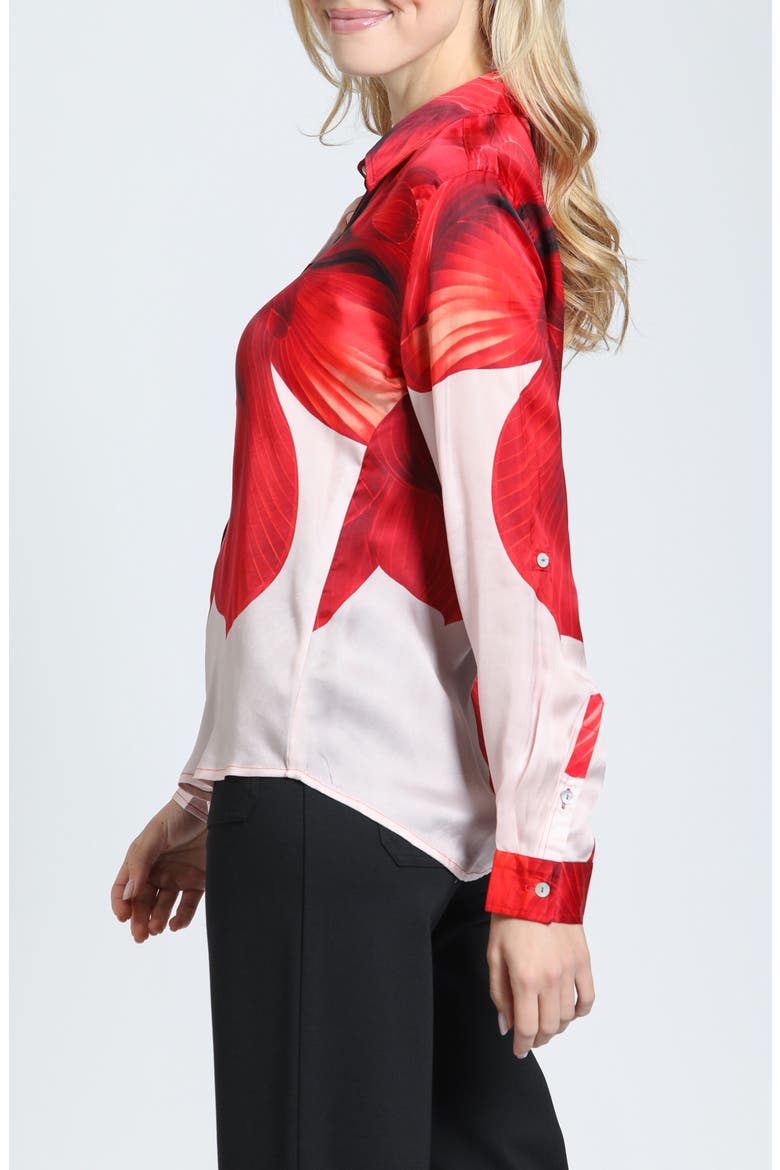 Cupro Roll Tab Sleeve Button-Up Shirt, Alternate, color, SCARLET