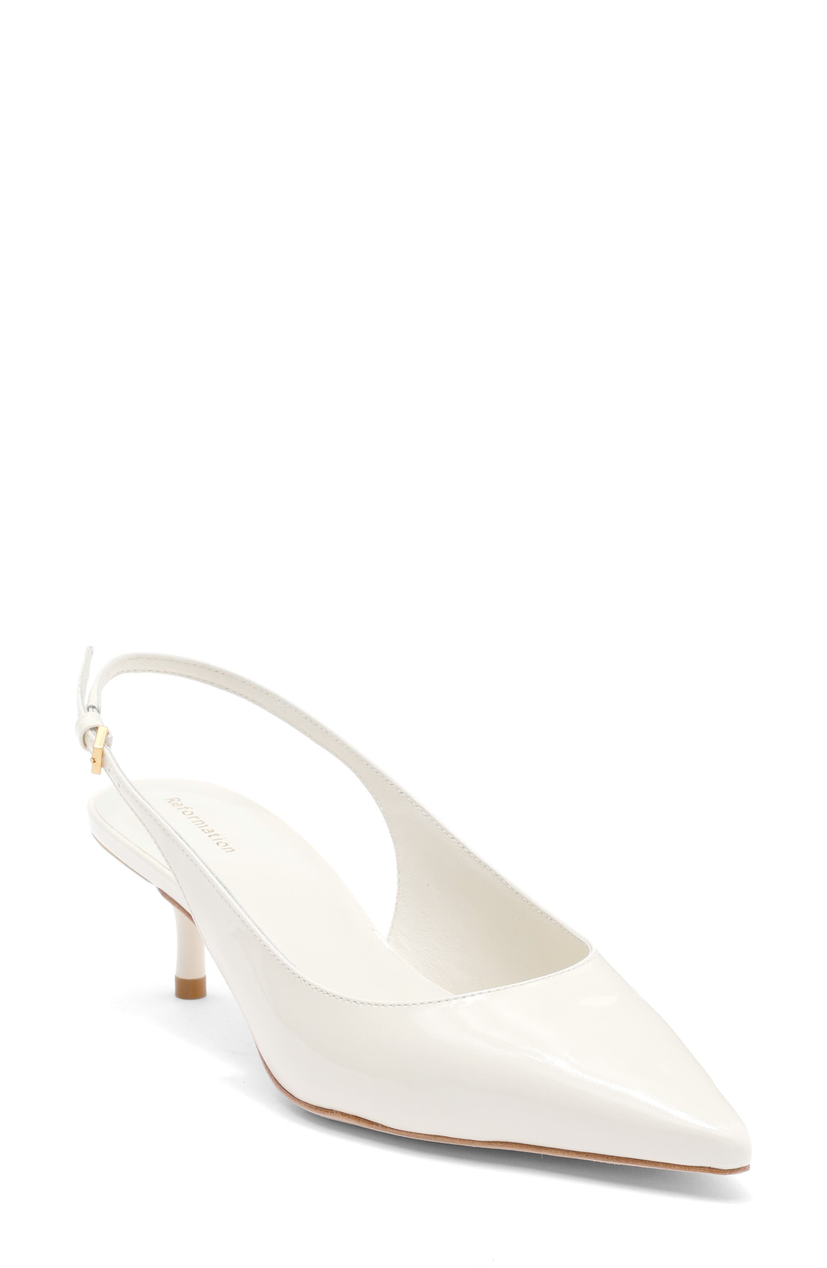 Reformation Wrenley Pointed Toe Slingback Pump, Main, color, White Patent