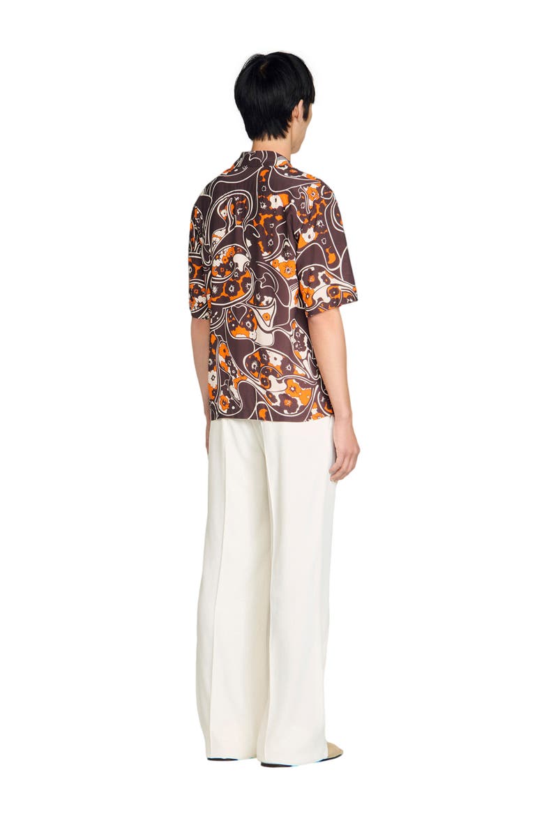 Loose-fit print shark collar shirt, Alternate, color, Black brown