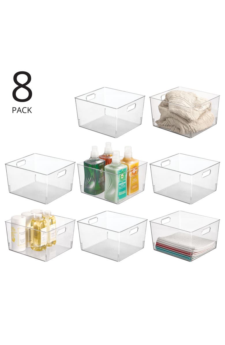 mDesign Large Plastic Storage Organizer Container Bin - Handles, 8 Pack, Clear, Alternate, color, Clear