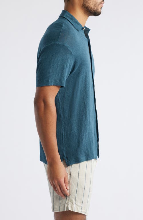 Alex Crane  Ola Linen Knit Short Sleeve Button-up In Dusk