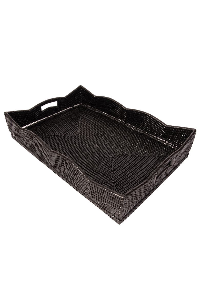 Artifacts Rattan Scallop Collection Rectangular Tray, Main, color, Tudor Black