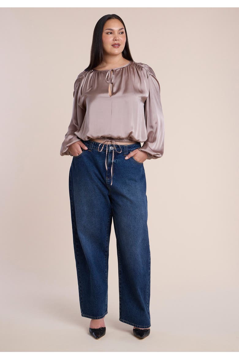 Satin Drawstring Peasant Blouse, Alternate, color, DUSTY MAUVE