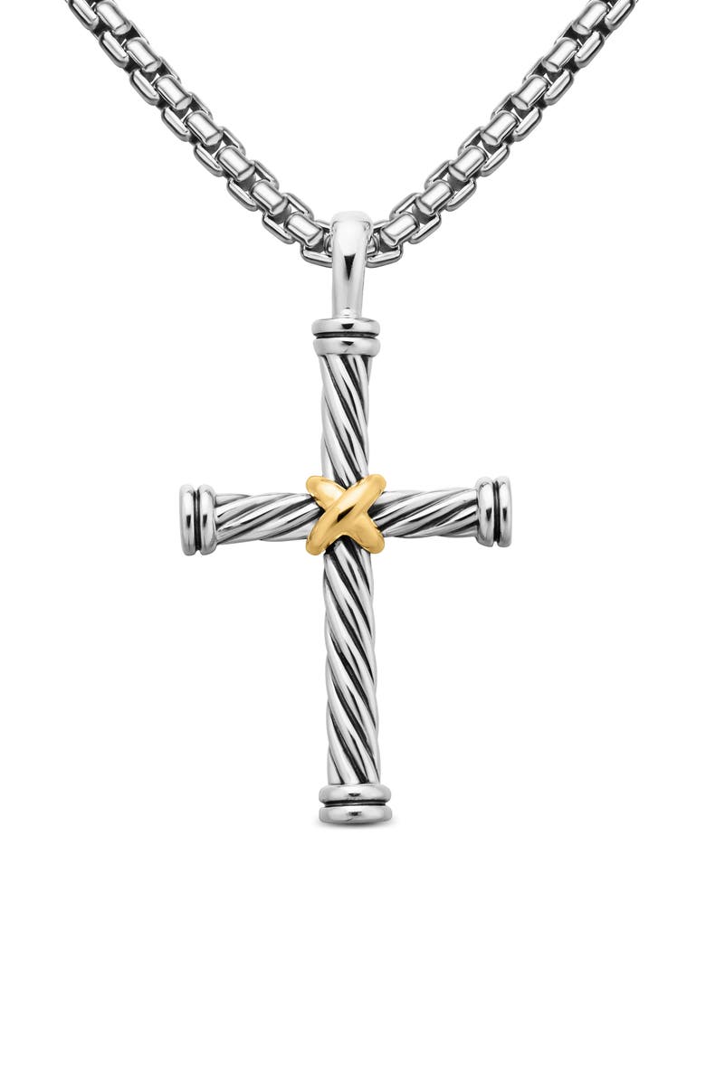 David Yurman Cable Cross Enhancer with 18K Gold, Alternate, color, Silver