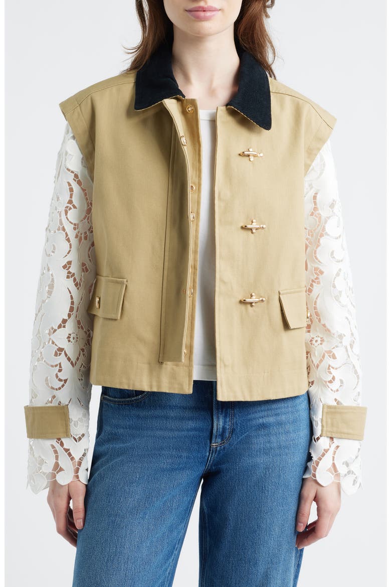 The Clarisse Lace Sleeve Barn Jacket, Alternate, color, KHAKI