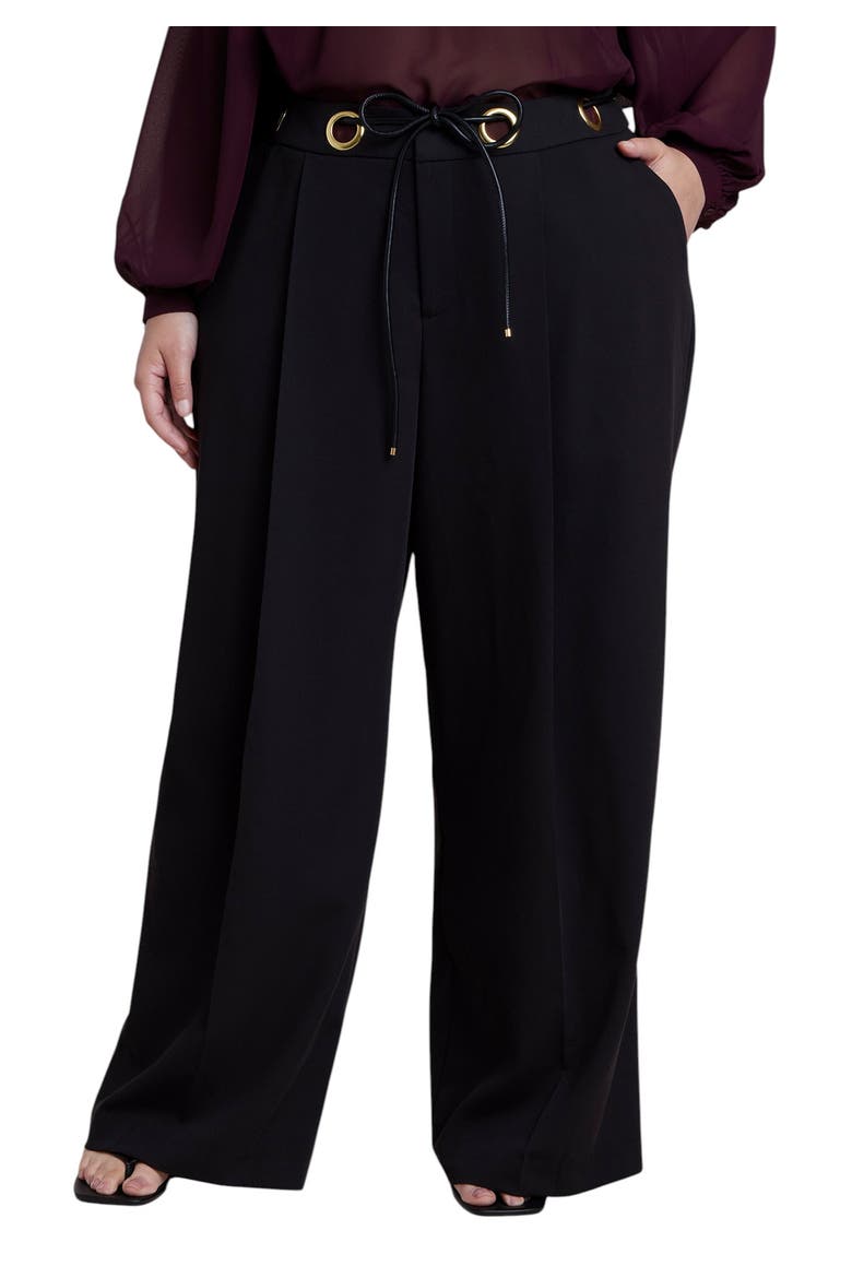 Grommet Detail Trouser With Leather Belt, Main, color, BLACK ONYX