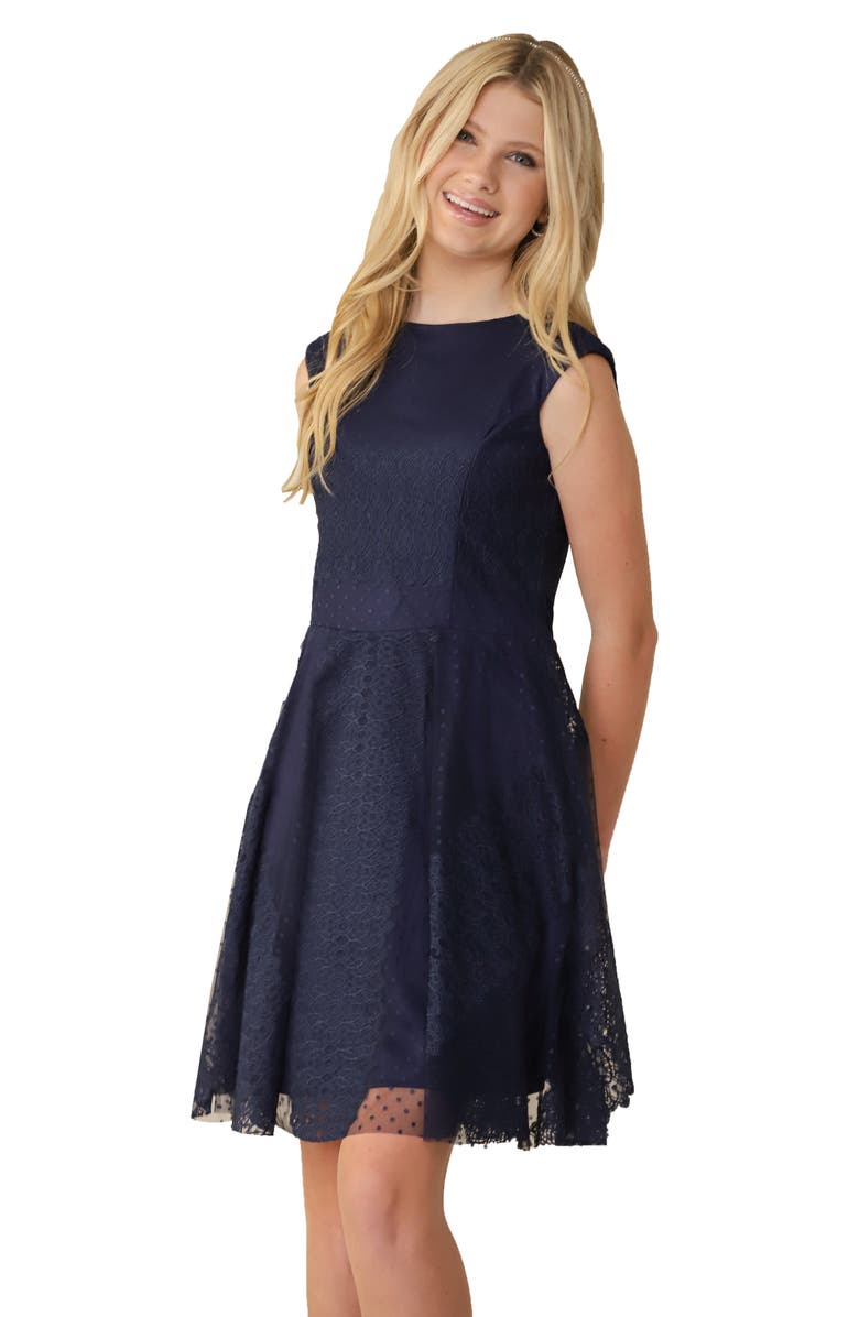 Un Deux Trois Kids' Cap Sleeve Lace Dress, Main, color,
