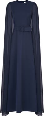 Kay Unger Freya Belted Cape Gown