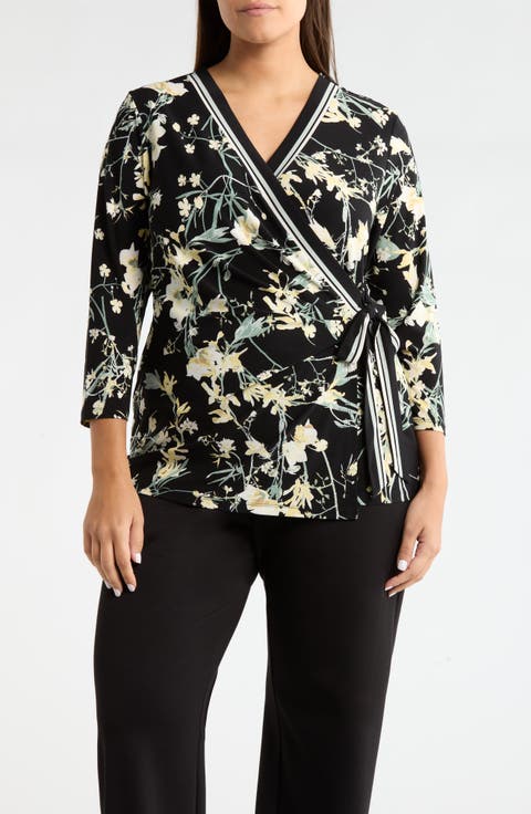 Leo Border Print Wrap Top (Plus)