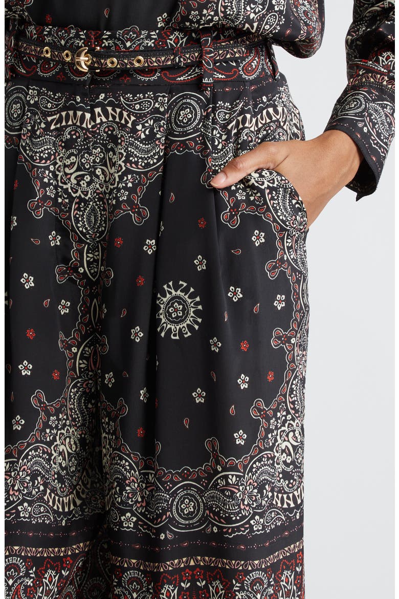 Bandana Print Pleated Wide Leg Pants, Alternate, color, BLACK BANDANA