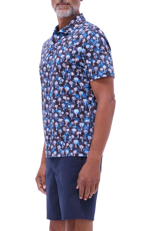 Bugatchi Hendrix Digital Palm Tree Print Pima Cotton Polo In Black