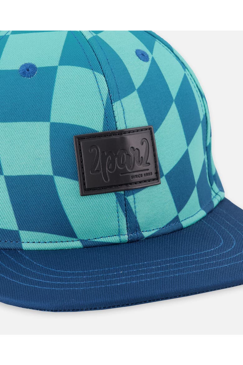 Flat Brim Printed Checkerboard Cap, Alternate, color, Teal Printed Checkerboard