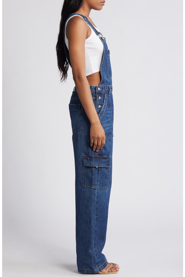Baggy Denim Cargo Overalls, Alternate, color, DARK WASH