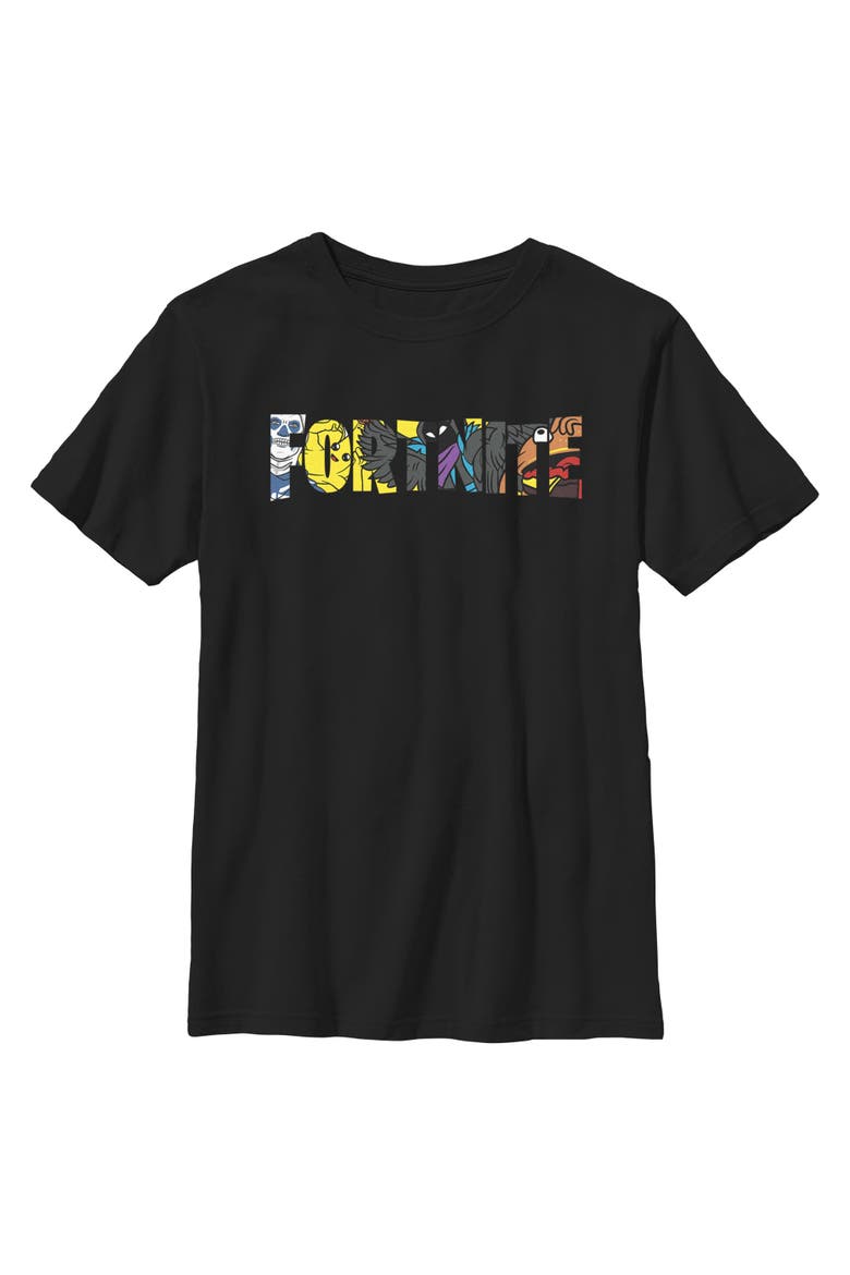 Boy's Fortnite Logo Character Fill  Graphic T-Shirt, Main, color, Black