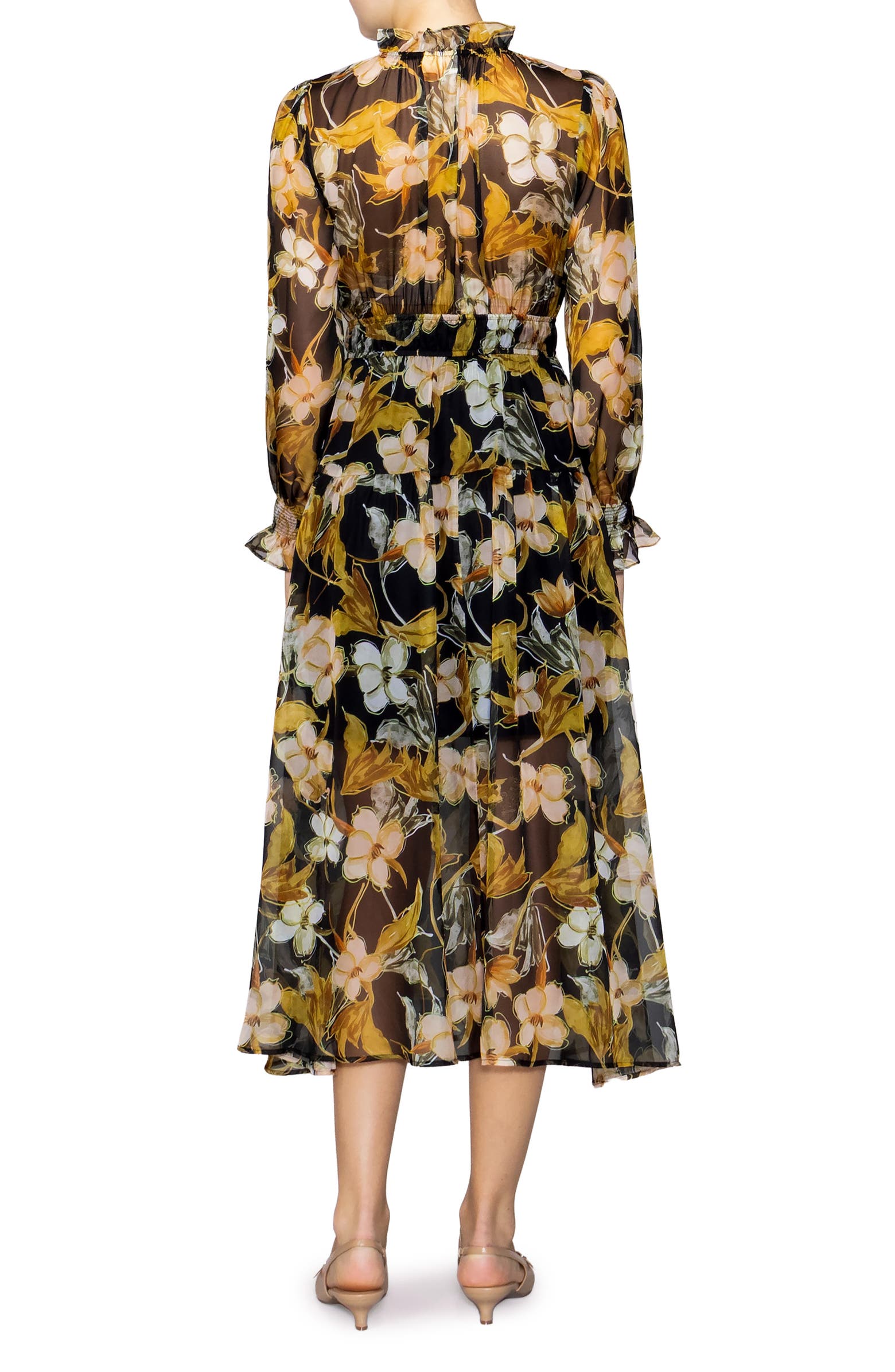 MELLODAY Floral Ruffle Long Sleeve Chiffon Fit & Flare Dress ...