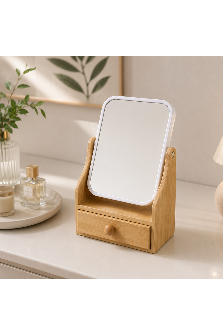 Dual-Sided Vanity Mirror with Drawer Base, Alternate, color, Ivory