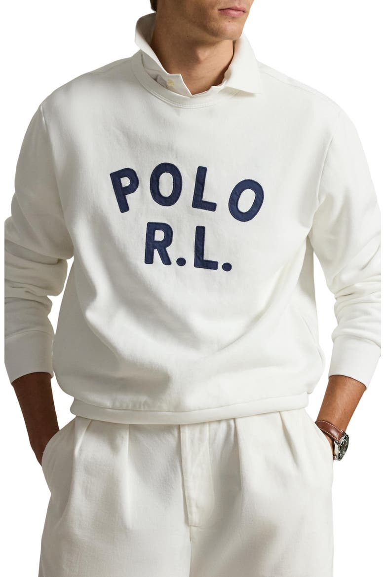 Logo Appliqué Fleece Crewneck Sweatshirt, Main, color, WHITE