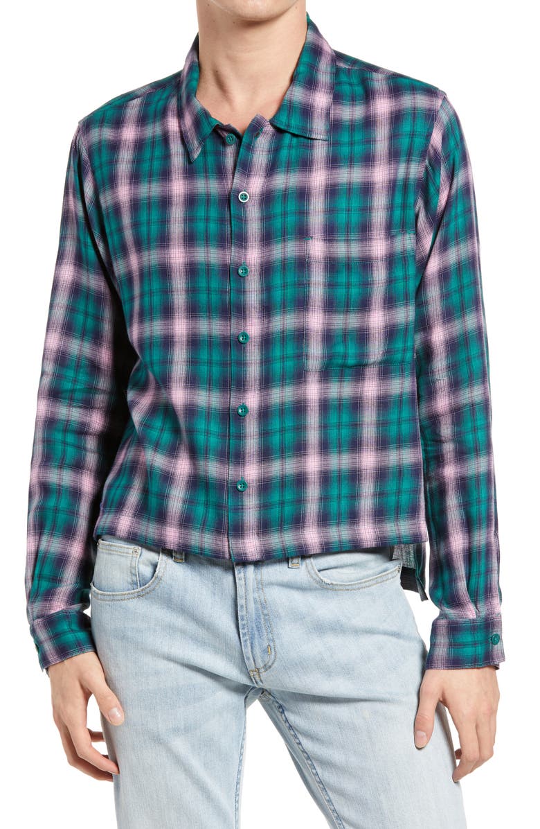 BP. Be Proud by BP. Gender Inclusive Plaid Flannel Button-Up Shirt, Alternate, color, 