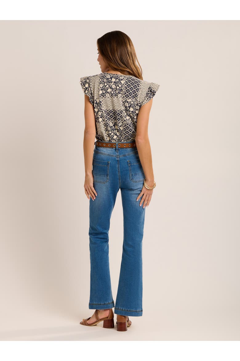 Salinas Frill Sleeve Printed Blouse, Alternate, color, Navy