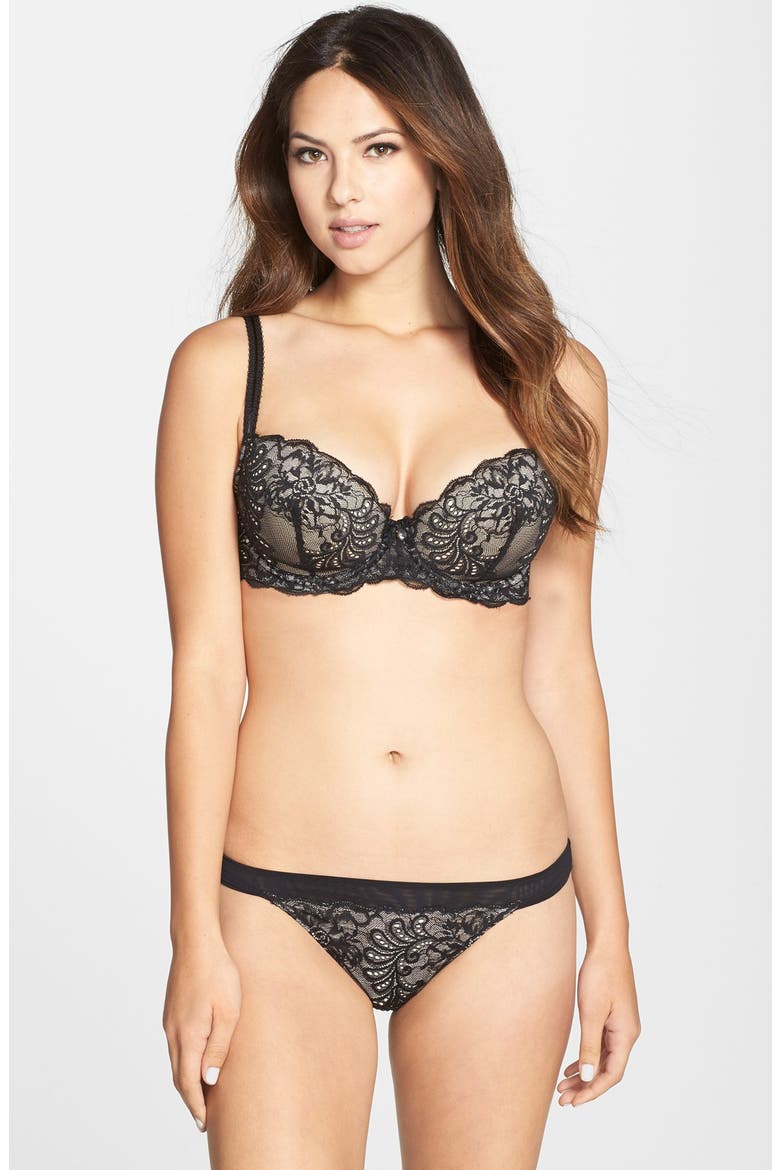 'Sophia'  Lace Underwire Bra, Alternate, color, BLACK