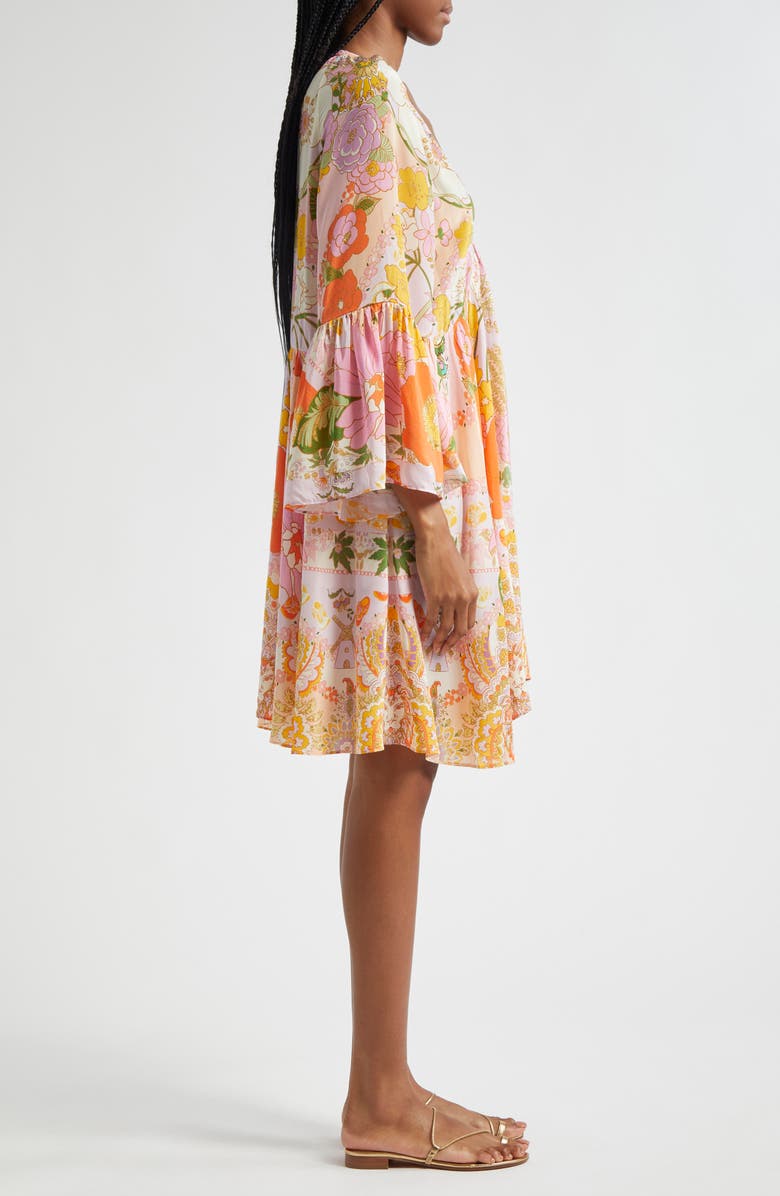 Camilla Clever Clogs Ruffle Sleeve A-Line Silk Minidress, Alternate, color, 