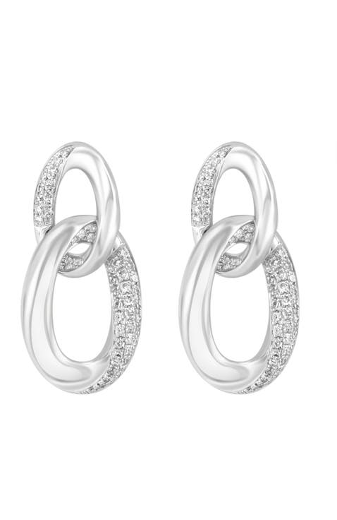 Sterling Silver Diamond Interlocking Circle Drop Earrings