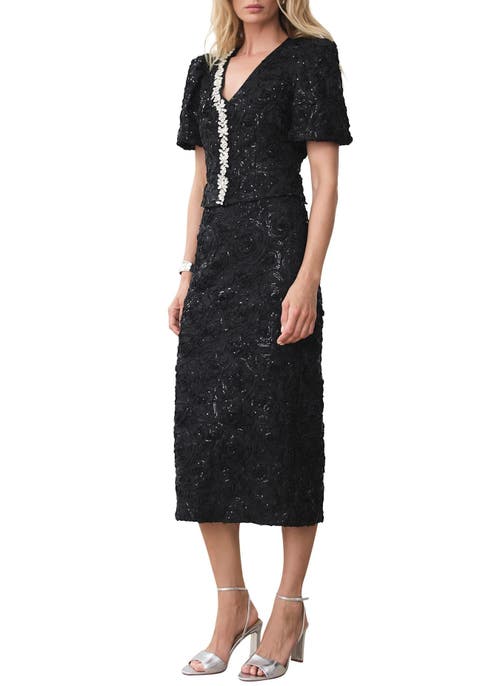 Mint Velvet Sequin Midi Skirt In Black