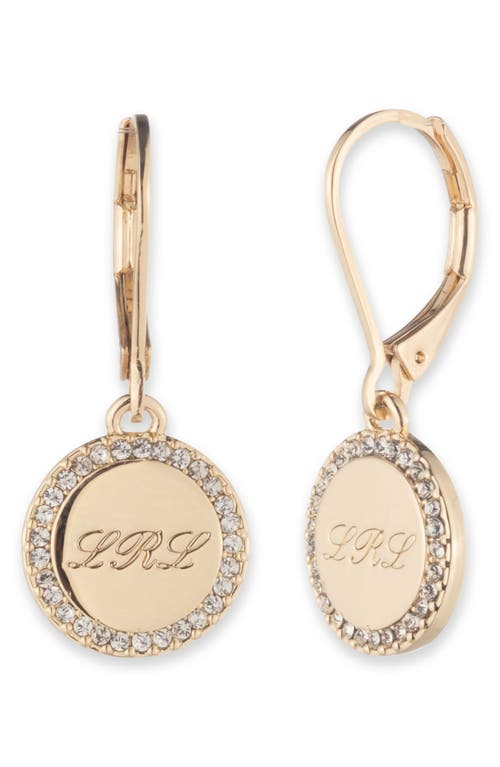 Ralph Lauren Pave Script Logo Drop Earrings In Gold