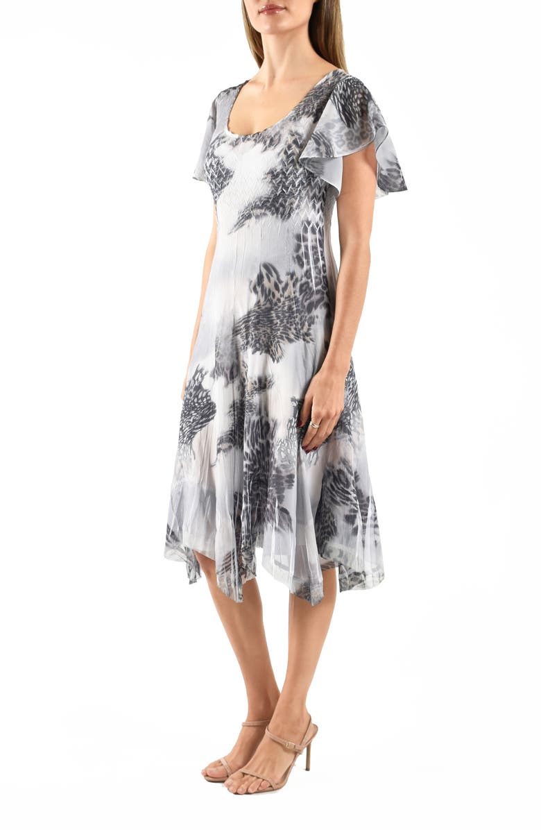 Komarov Flutter Sleeve Charmeuse & Chiffon Cocktail Dress, Alternate, color, Charcoal Leopard