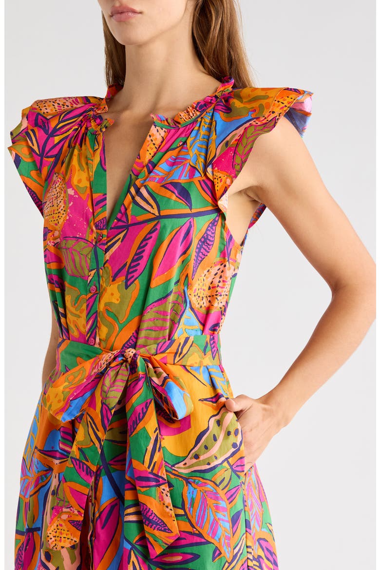 Milana Tropical Print Tiered Cotton Midi Dress, Alternate, color, ORANGE-PINKS-MULTI