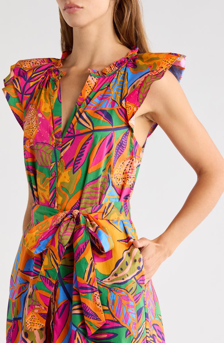 SUGARLIPS Milana Tropical Print Tiered Cotton Midi Dress, Alternate, color, Orange-Pinks-Multi