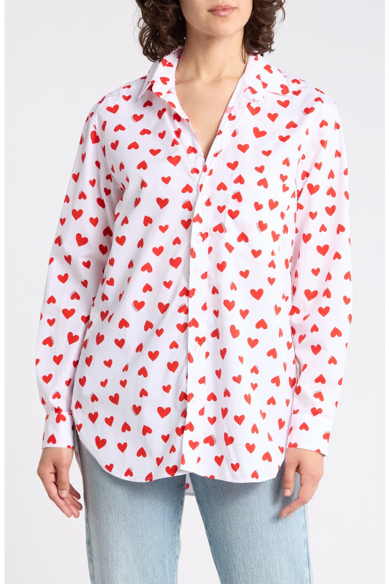 Boyfriend Cotton Button-Up Shirt, Main, color, HEARTS