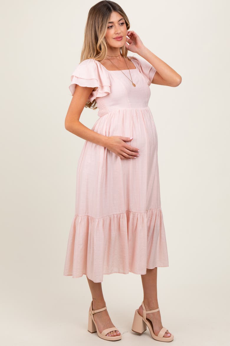 Flutter Sleeve Midi Dress, Alternate, color, Light Pink