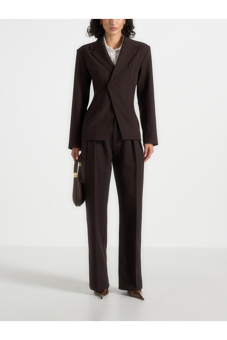 Beatrice Tailored Cinched Blazer, Main, color, Dark Brown