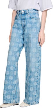 SANDRO Wide-leg floral print jeans