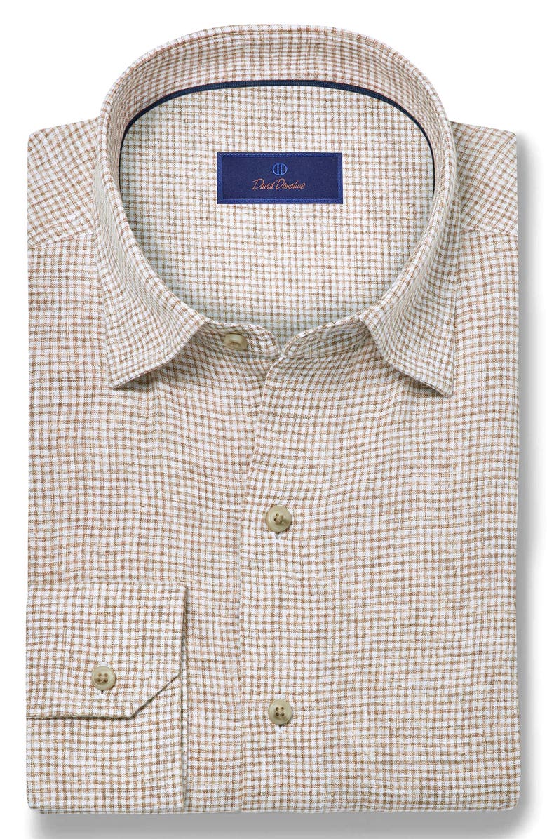 David Donahue Check Linen Button-Up Shirt, Alternate, color, White/ Dune