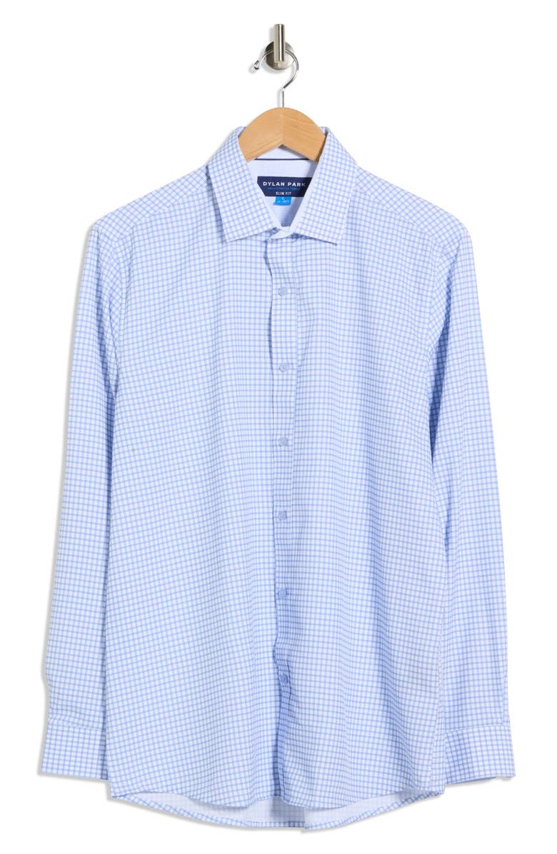 DYLAN PARK Slim Fit Perfect Stretch Long Sleeve Button Down Shirt, Main, color, Blue/ White