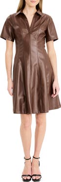 Maggy London Faux Leather Fit & Flare Dress