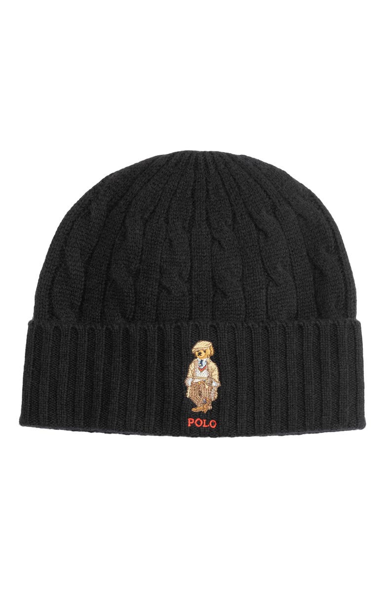 Polo Ralph Lauren Charles Bear Cable Beanie, Main, color, Polo Black