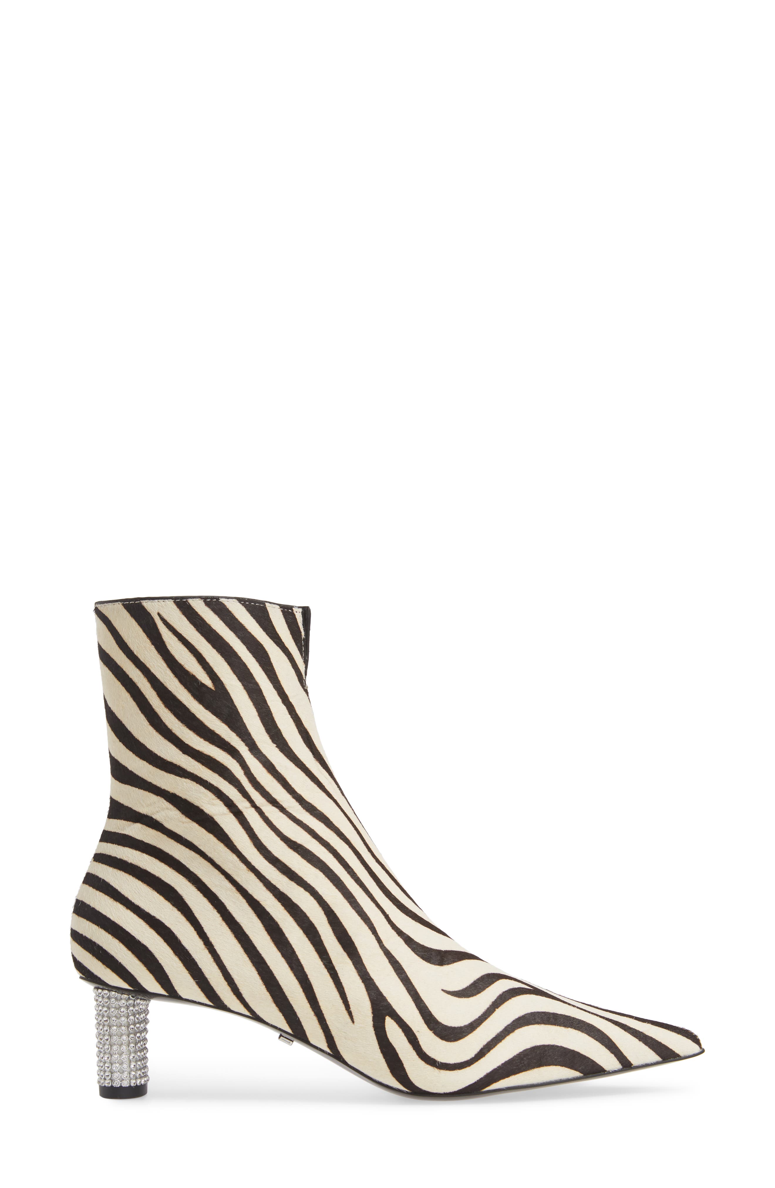 Crystal Heel Genuine Calf Hair Ankle Bootie, Alternate, color, WHITE MULTI CALF HAIR