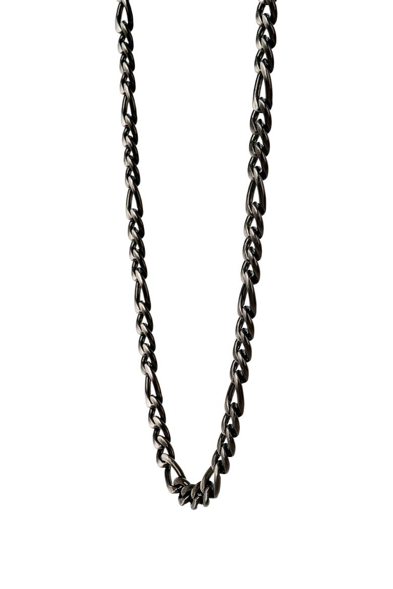 Men's Black Stainless Steel Figaro Chain Necklace, Alternate, color, BLACK