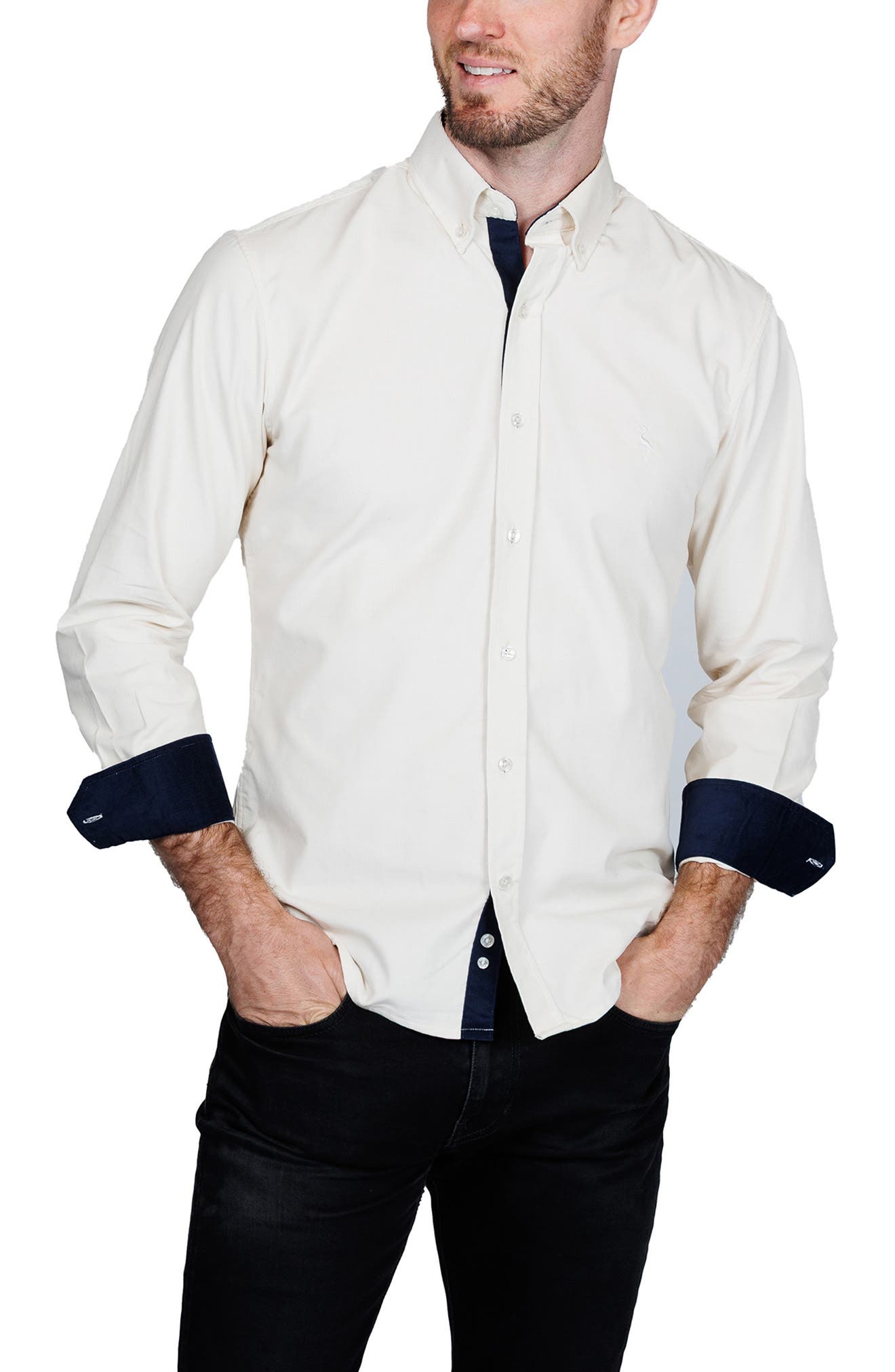 TailorByrd Men's Corduroy Button-Up Shirt (Cream)