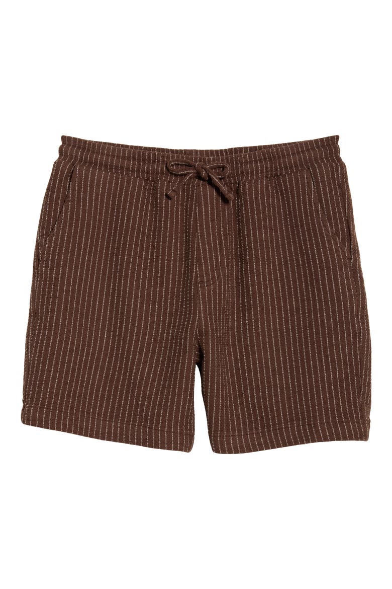 Sorrento Pinstripe Cotton & Linen Drawstring Shorts, Main, color, BROWN